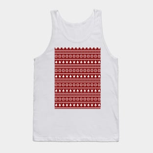 Dark Christmas Candy Apple Red Nordic Trees Stripe in White Tank Top
